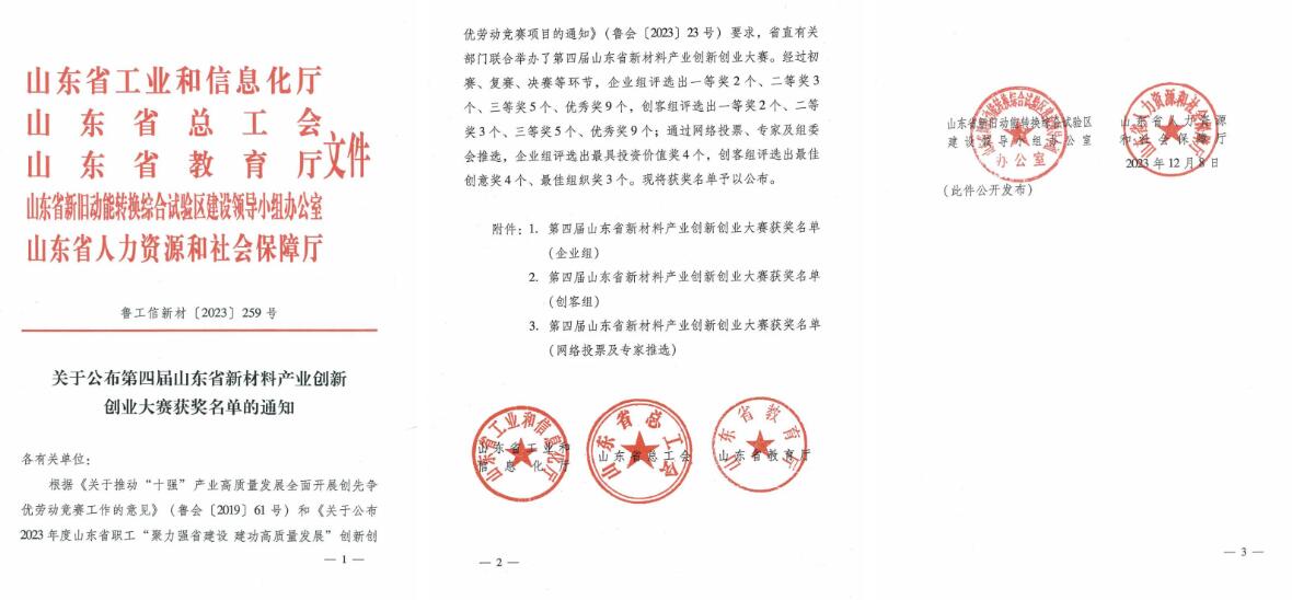 Shandong Province New Materials Industry Innovation and Entrepreneurship Competition